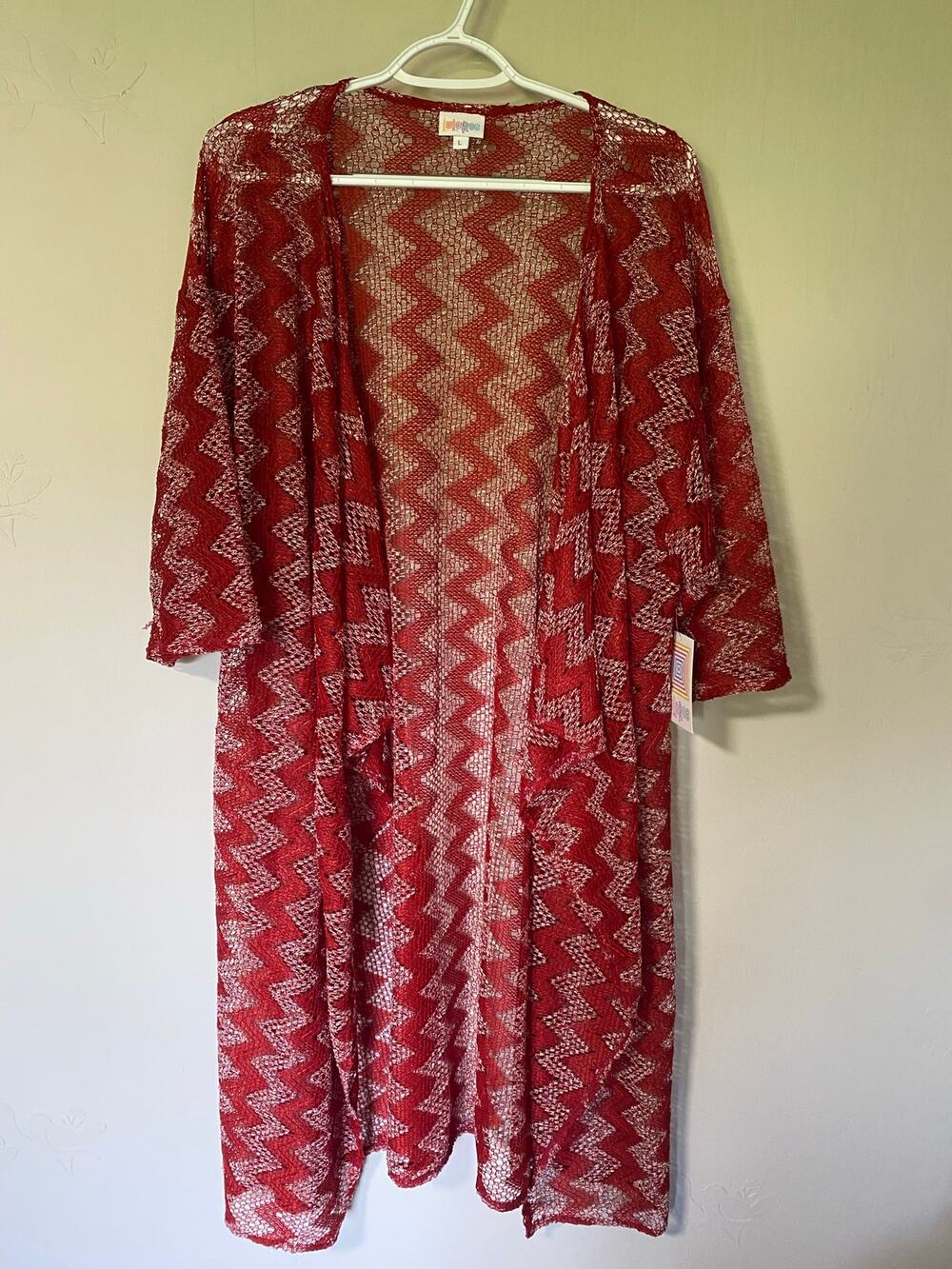 LuLaRoe Red Chevron Lace Shirley Kimono Boho Lightweight 18-22